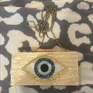Evil Eye Design Clutch with removable Gold Chain